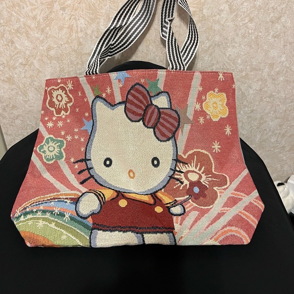 Disney Handbags - Disney Hello Kitty Coral Pink Patterned Canvas Tote